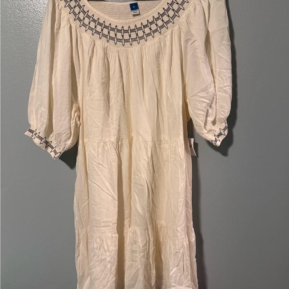 Old Navy Cream Dress with Black Embroidery